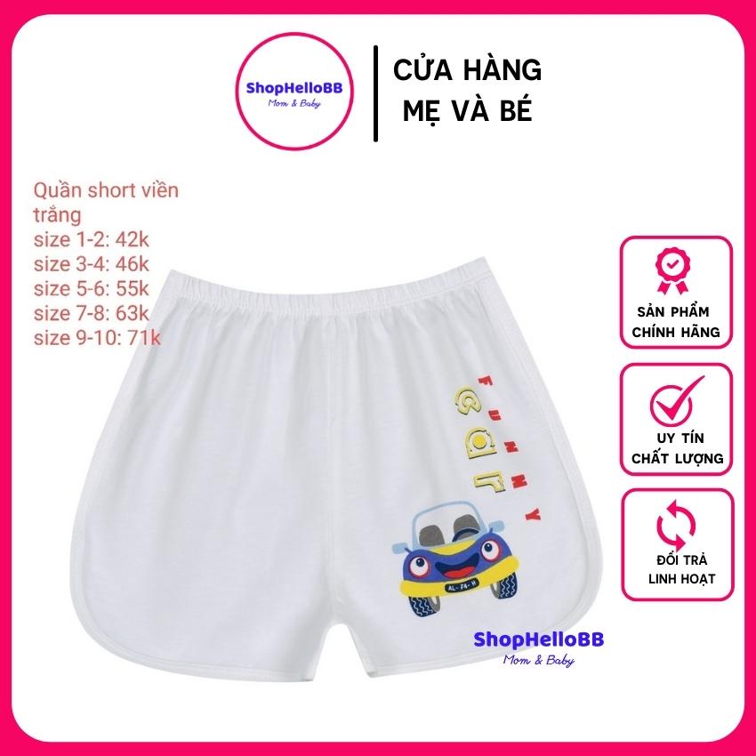 Đủ Size 1-10 bé trai 6-29kg QUẦN SHORT VIỀN TRẮNG HELLO B&amp;B - Hello BB hình in ngẫu nhiên tùy theo size