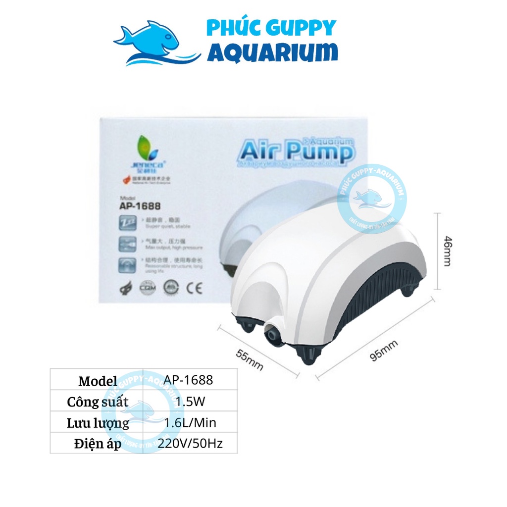 Máy Sủi Khí Oxy 1 Vòi JENECA AP-1688 (1.5W-1.6L/Min) / Máy Sủi Khí Siêu Em, Ngoại Hình Đẹp
