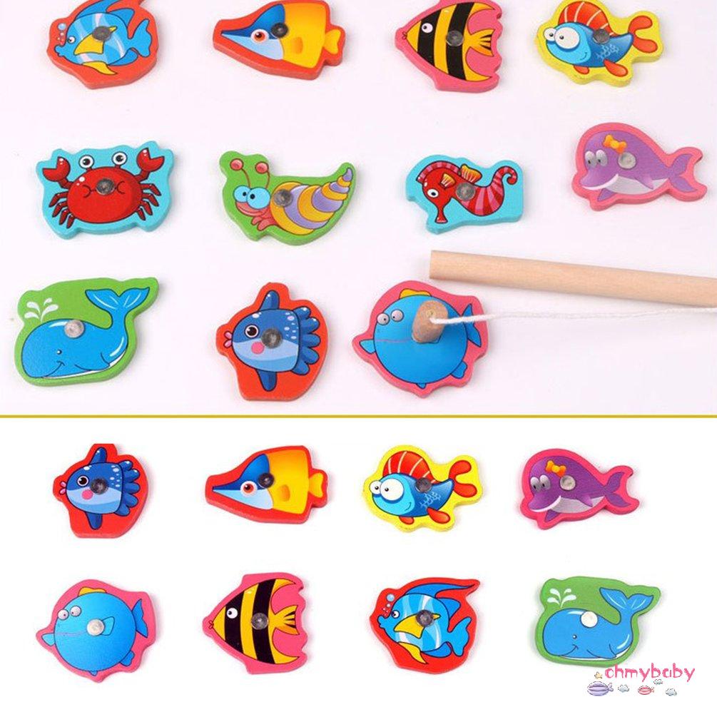 【OMB】 Outdoor Toys Fishing Pool Electric Magnetic Ocean Wood Fishing Toy Rod  Set