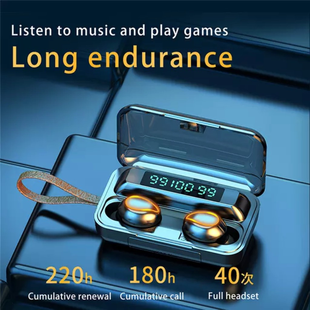 Tai nghe bluetooth 5.0 mắt sói trong đêm âm thanh vòm 9D kén sạc dung lương pin 3500