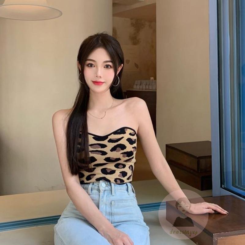 Áo Dệt Kim Không Tay Hở Lưng Họa Tiết Da Báo Thời Trang Mùa Hè Cho Nữ