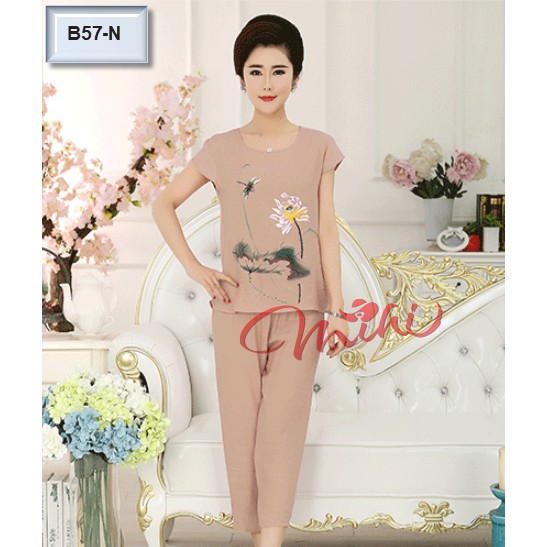 Bộ đồ trung niên nữ cho mẹ B57 - Quần áo mặc nhà trung tuổi (Đũi hoa cúc) - Thời trang đồ ngủ mùa hè Đẹp Bigsize