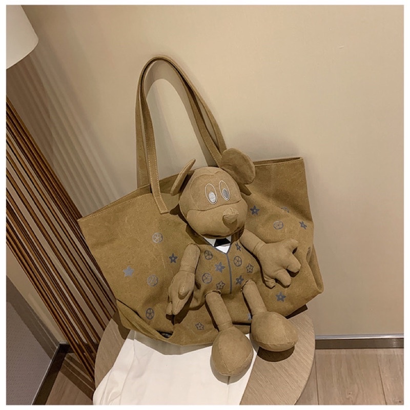《HÌNH THẬT》Túi tote đeo vai - TÚI DU LỊCH thiết kế đính gấu mickey to siêu xinh ♥️