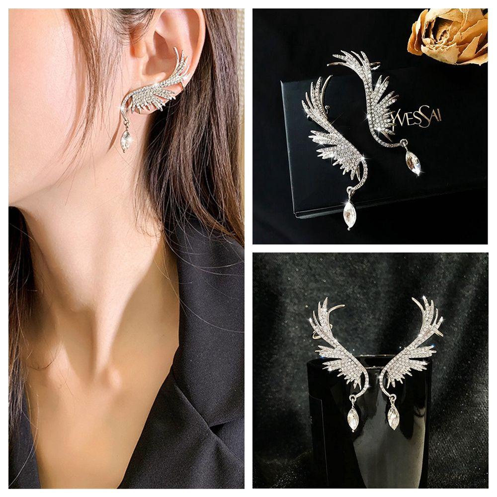 1 Cặp Bông Tai Hình Cánh Thiên Thần Đính Đá Zircon Thời Trang Cho Nữ