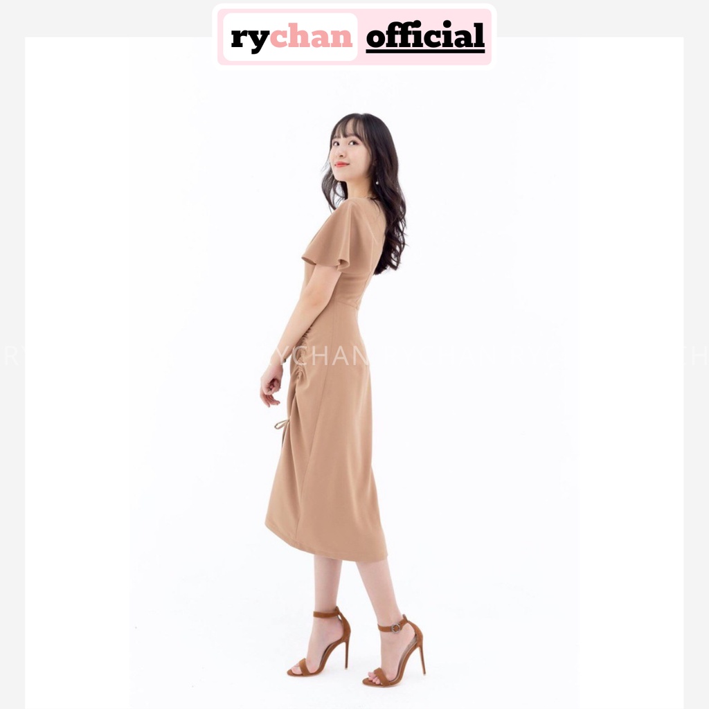 Đầm Xoè Midi Dài Tay Loe Rút Sườn - DX300