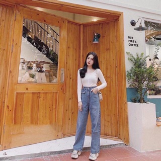 Quần jeans suông giả túi