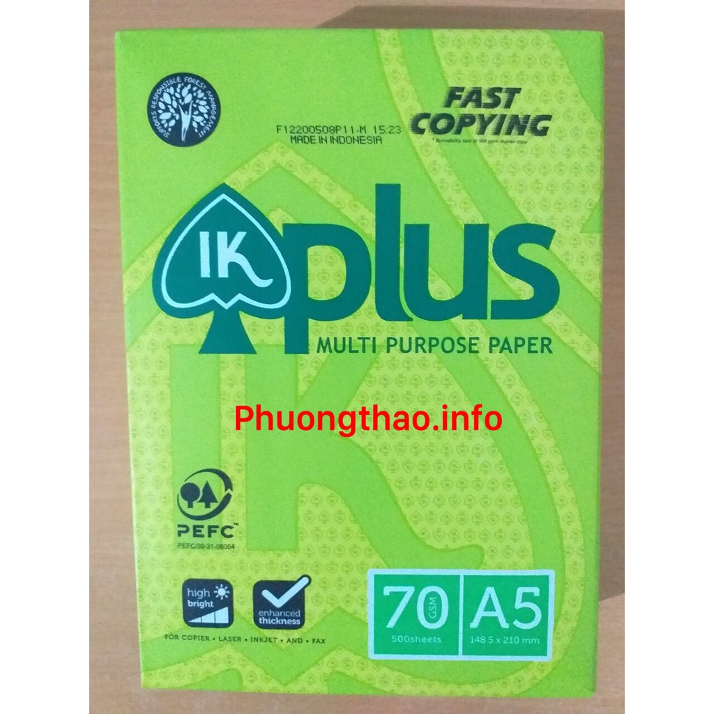 Giấy In IK Plus A5/ĐL70, 500 Tờ/Ram - Nhập Khẩu Indonesia ( Giá Tại Kho )