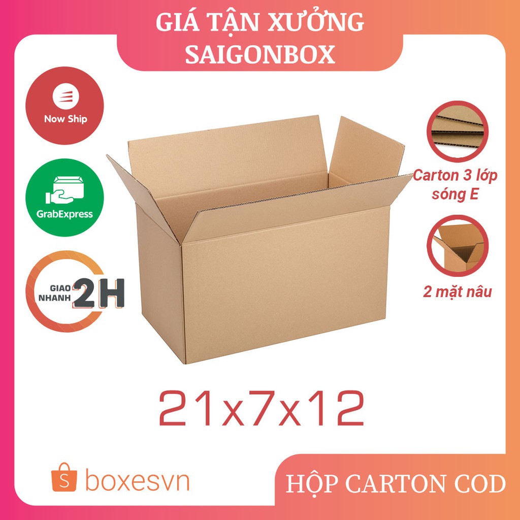 Combo 50 thùng hộp carton size 21x7x12 cm để đóng gói hàng hóa