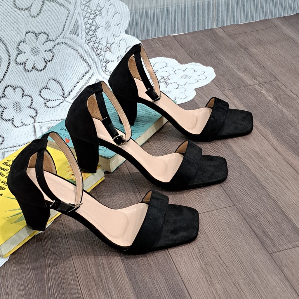 Giày sandal cao gót big size nữ 40 41 42 quai ngang thời trang gót vuông mũi vuông cao  7 phân