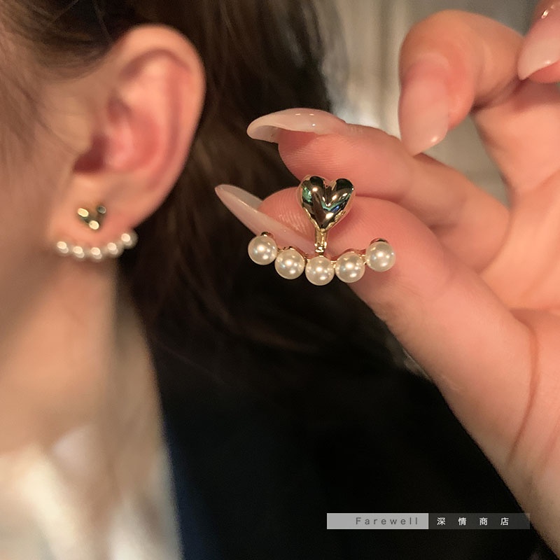 Đôi Khuyên tai IF YOU hình trái tim đính ngọc trai thời trang cho nữ