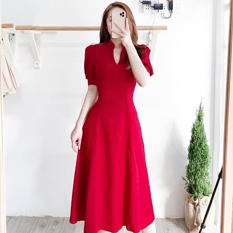 ĐẦM MAXI TAY PHỒNG CỔ V