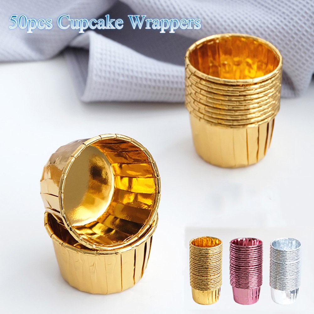 Bộ 50 cái cốc giấy tráng đựng bánh cupcake và bánh nướng xốp chống nhiệt