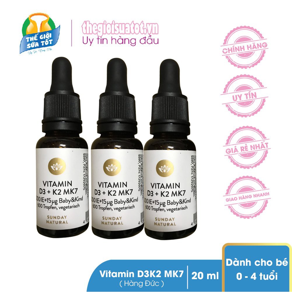 Vitamin D3 K2 MK7 Lọ 20ml Dạng Nhỏ Giọt - Bổ sung Vitamin cho trẻ sơ sinh