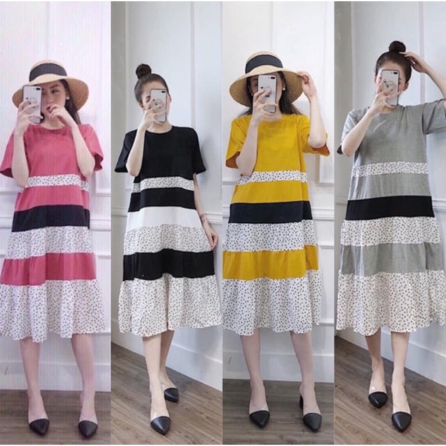 Đầm suông maxi phối bi