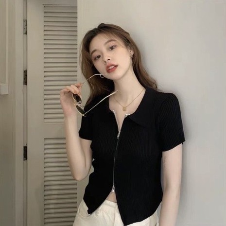 Áo len cộc tay khóa MS 12_Xưởng May Quang Anh