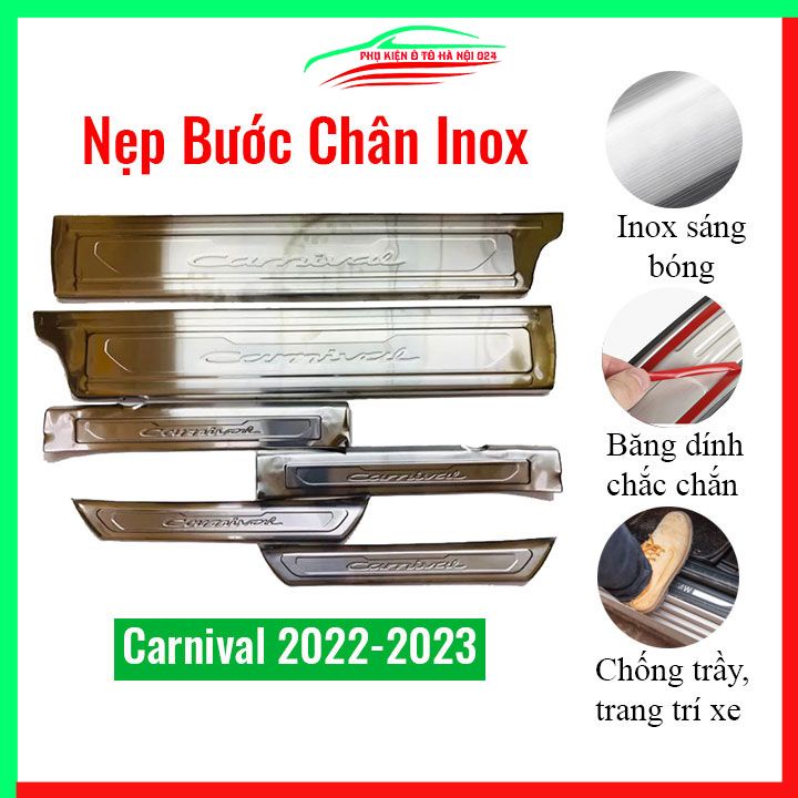 Bộ nẹp bước chân inox ô tô Carnival 2022-2023 chống trầy làm đẹp ô tô