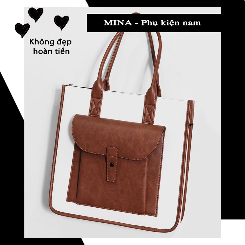 Cặp công sở nam nữ unisex xách tay đeo chéo tote da xịn túi đựng tài liệu