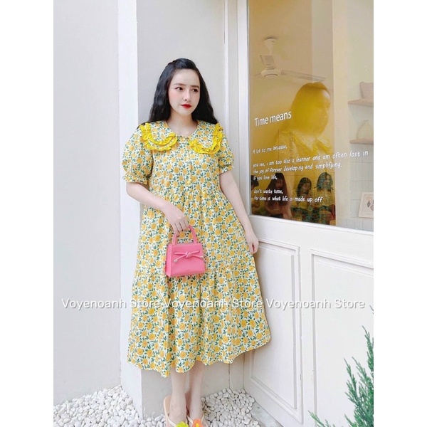 Đầm suông babydoll hoa cổ sen đi biển đi chơi dạo phố cực đẹp bầu bì bon chen được