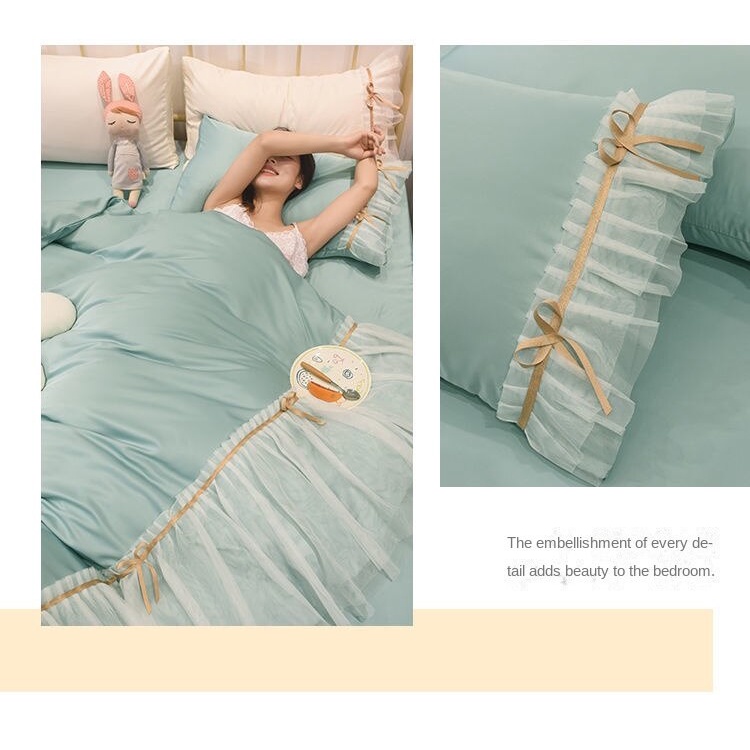 Ice Silk four-piece set Korean style washed silk naked sleeping bedding quilt cover sheet