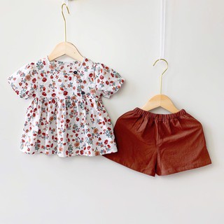 [Hàng đẹp] Set đồ áo babydoll, quần short chất thô đũi, kiểu dáng tiểu thư cho bé gái diện đi học, đi chơi mùa hè