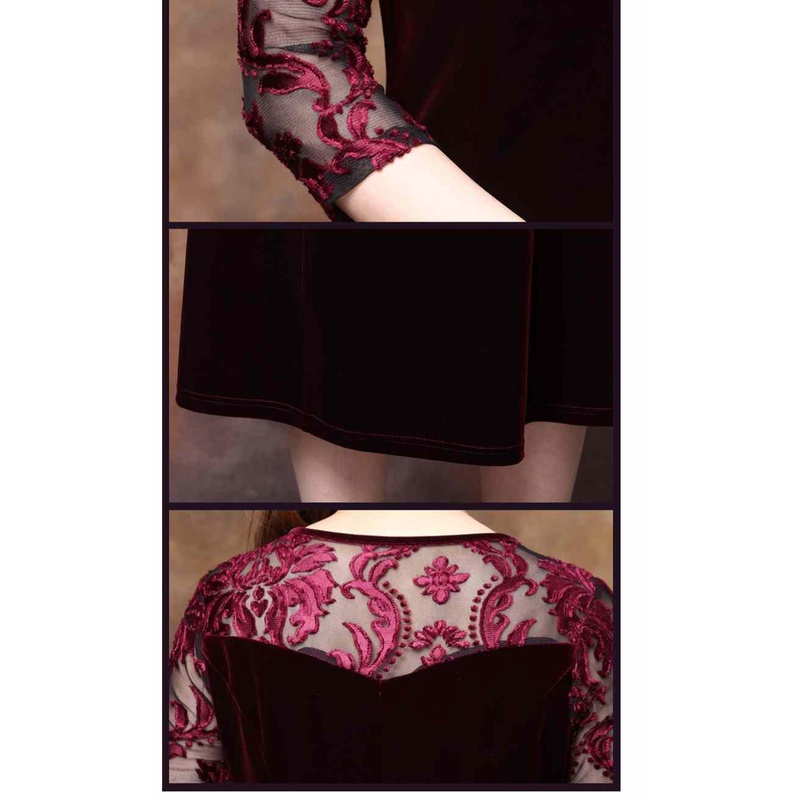 Đầm Nhung Dài Qua Gối Phong Cách Phương Tây Thời Trang Xuân Thu Cho Phụ Nữ Trung Niên