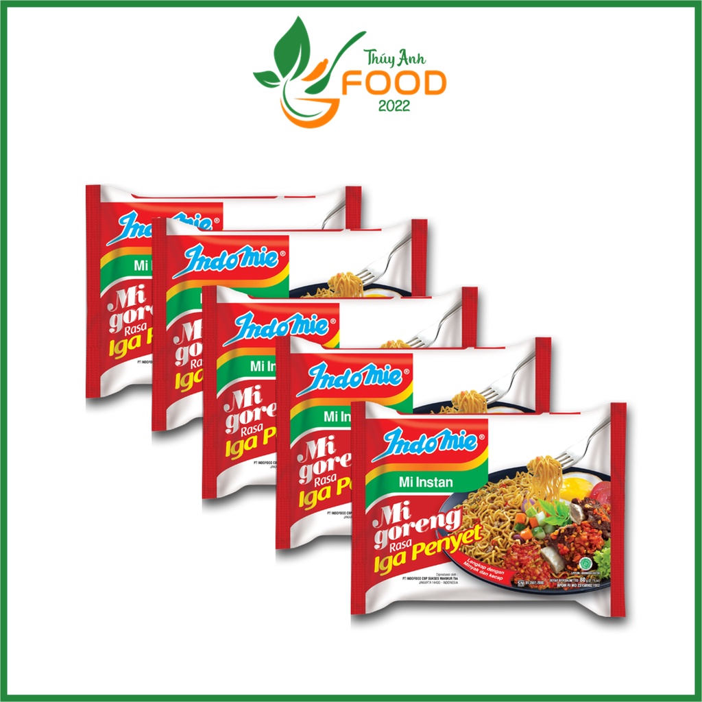 Lốc 5 Gói Mì Xào Khô Indomie Mi Goreng Rasa Iga Penyet Vị Sườn Bò Cay 80g