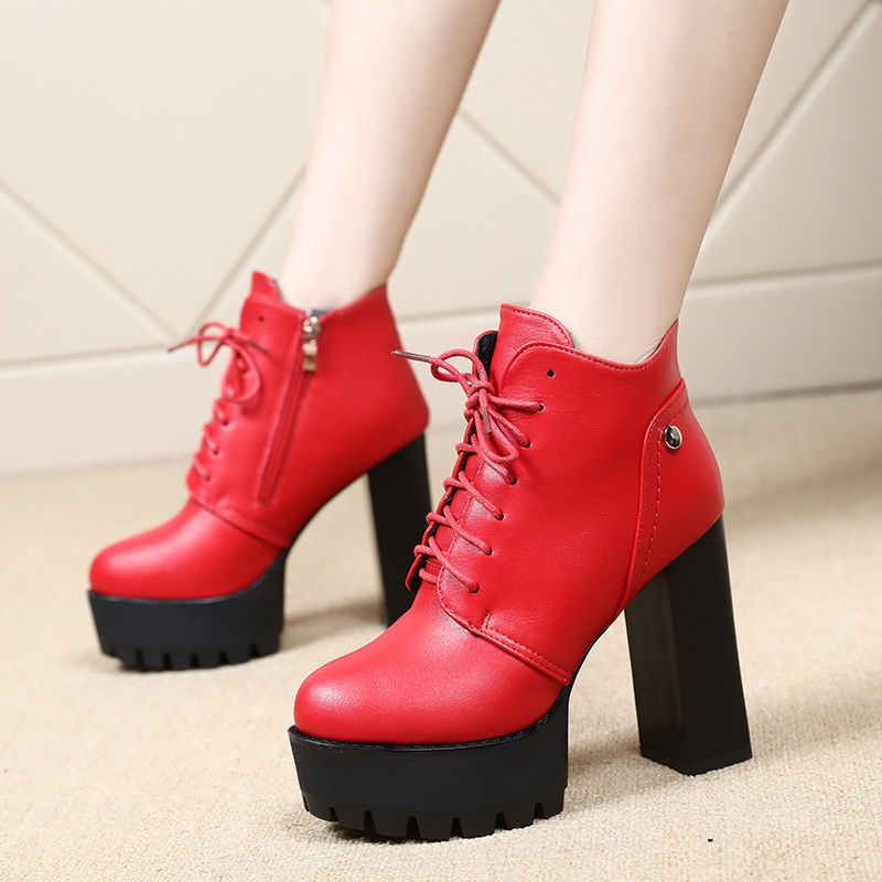 Giày Bốt Martin Cổ Thấp Da Pu Gót Dày Phối Khóa Kéo Thời Trang Mùa Đông 2023 Dành Cho Phụ Nữ Size 34 - 39