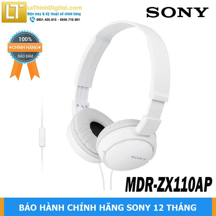 Tai nghe Sony MDR-ZX110AP (Trắng) | Hãng phân phối | Bảo hành chính hãng 12 tháng toàn quốc