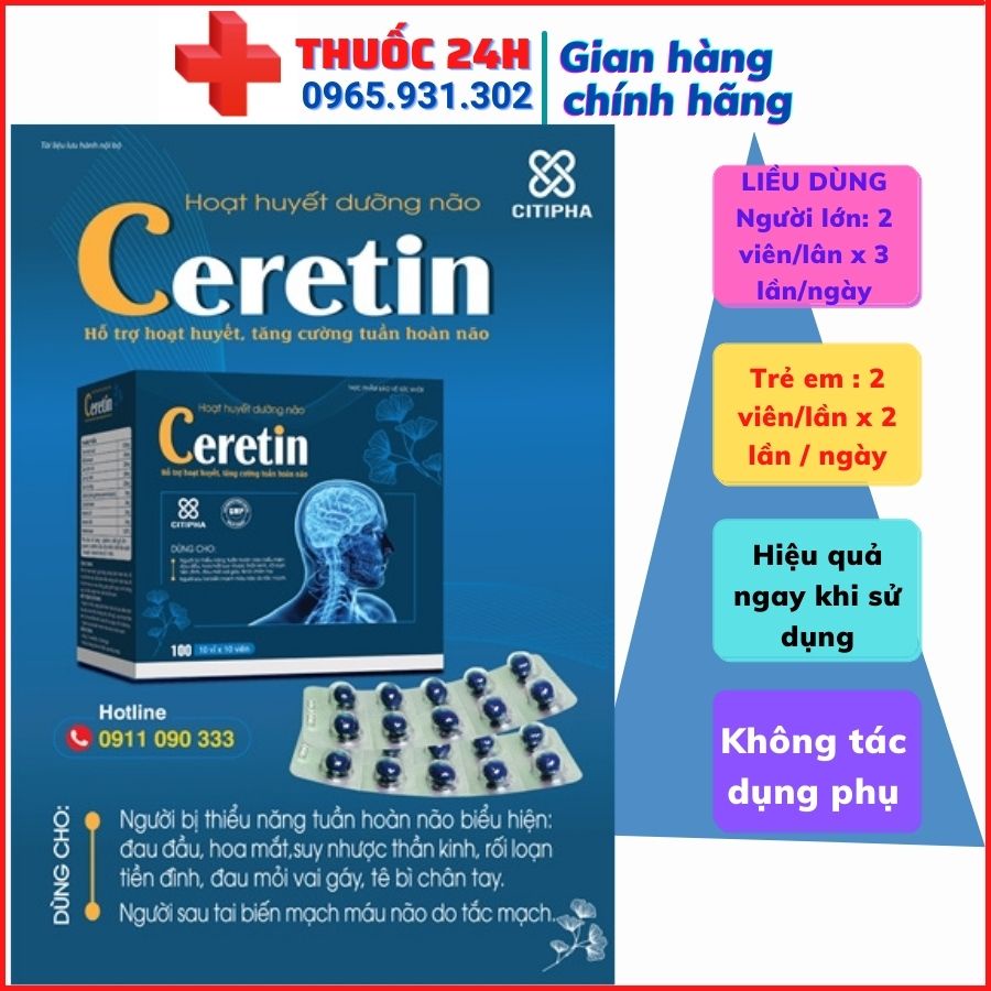 💊💊HOẠT HUYẾT DƯỠNG NÃO CERETIN  100 viên.