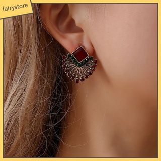 Khuyên Tai Hình Quạt Đính Đá Phong Cách Bohemian Thanh Lịch Dành Cho Nữ