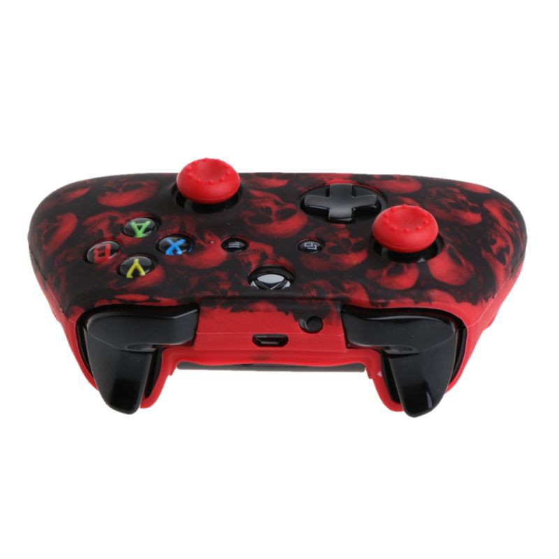 Skull Pattern Silicone Gamepad Cover+2 Joystick Caps For XBox One X S Controller