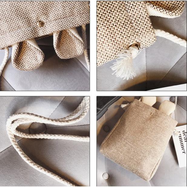 Túi tote mini ULZZANG dây rút hàn quốc vải đeo chéo canvas bag giá rẻ đẹp đi học Herbagstore HB03