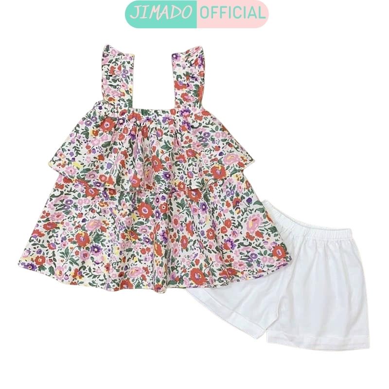 Đồ bộ bé gái mùa hè Set áo cánh tiên chun bèo ngực phối quần short trắngg JIMADO E1.098.150