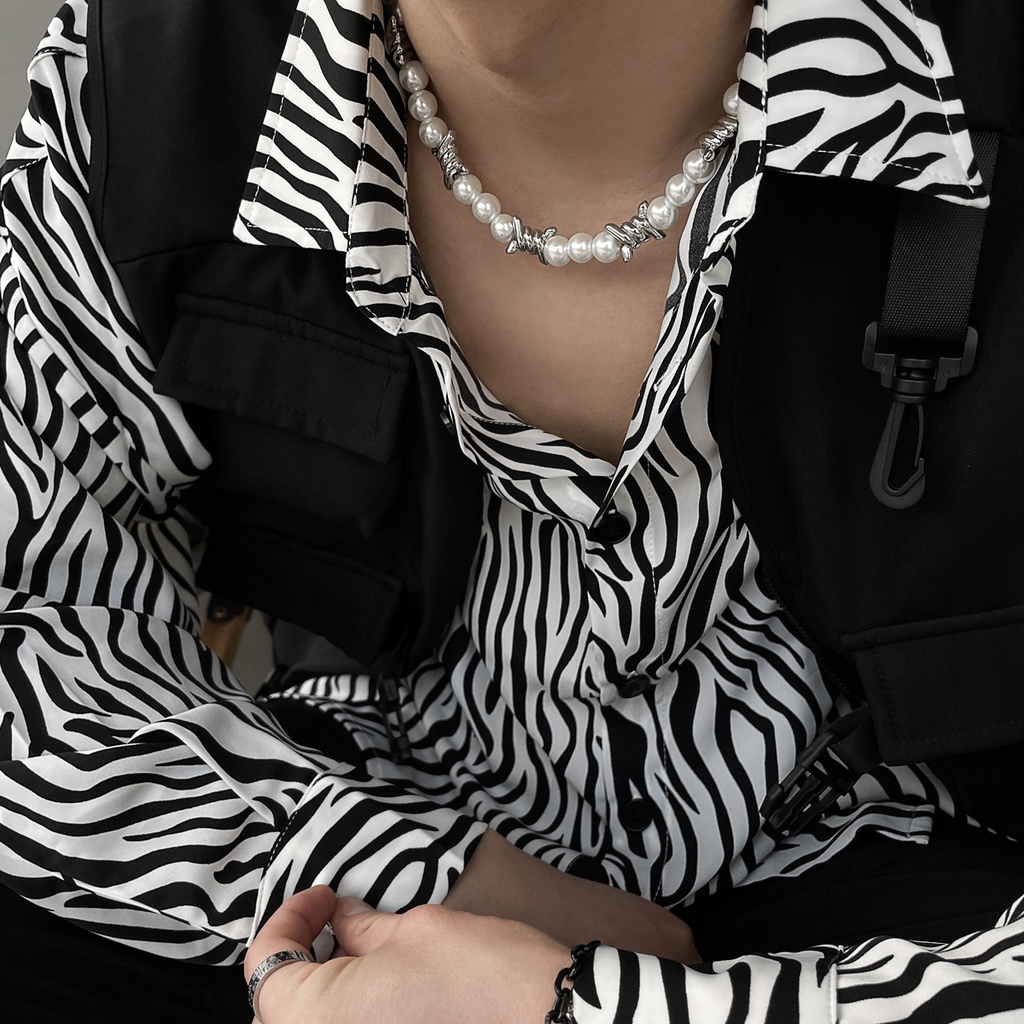 Vòng cổ Đính Hạt Ngọc Trai Phong Cách Hip Hop Cho Nam