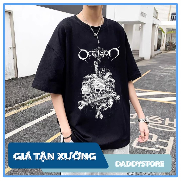 Áo thun unisex tay lỡ form rộng, Áo phông nam phong cách vintage metalic