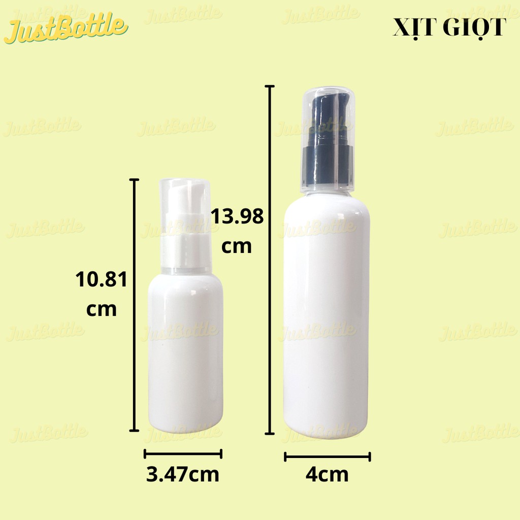 LỌ CHIẾT MỸ PHẨM Trắng 50ml 100mlVỎ CHAI NHỰA PET nhỏ dạng nhấn xịt phun sương nhỏ giọt nắp bật nhọn nhôm JUSTBOTTLE