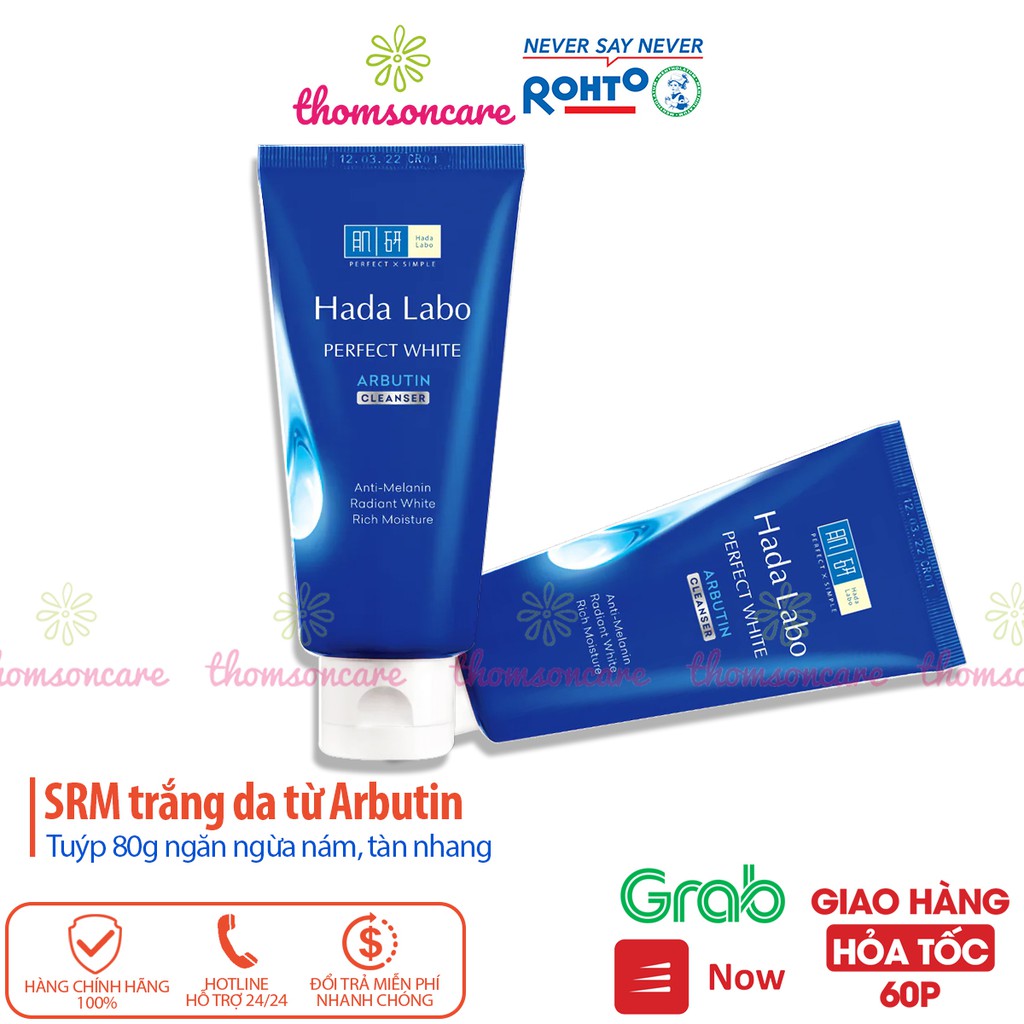 Sữa rửa mặt Hadalabo Trắng da - srm Hada Labo tuýp 80g ngăn ngừa nám, tàn nhang từ tinh chất Arbutin