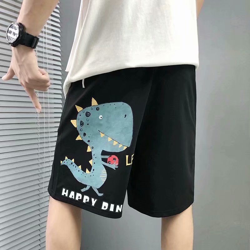 Quần short thể thao dáng rộng in hoạt hình khủng long kiểu Hàn Quốc thời trang mùa hè cho nam cỡ m-8xl