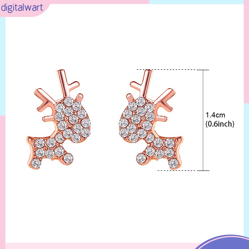 Khuyên tai mặt hình nai sừng tấm đính đá nhân tạo lấp lánh xinh xắn cho nữ