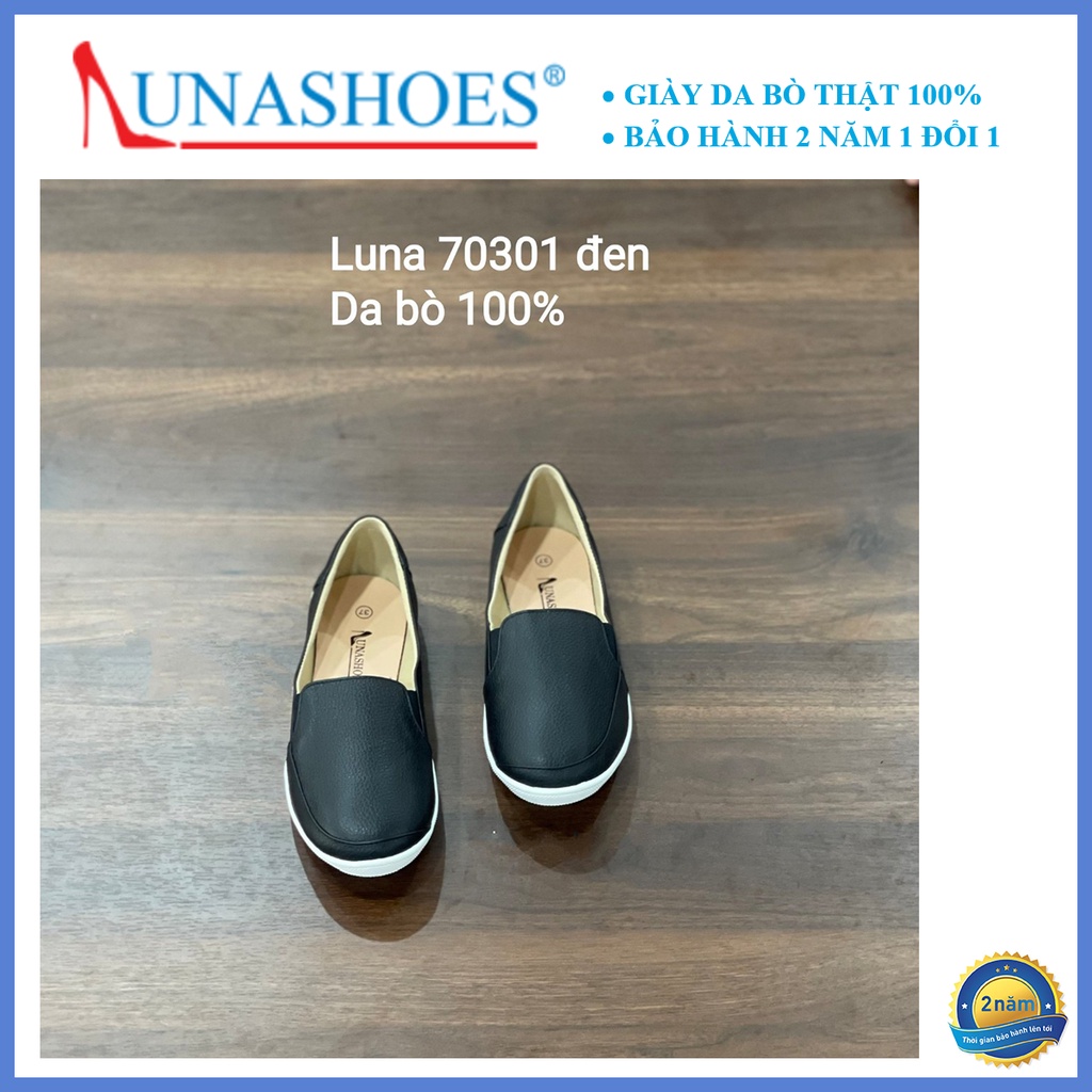 Giày bệt nữ da bò thật êm chân mềm LUNASHOES 70301 giầy lười slip on trung niên cho mẹ dễ đi dễ phối đồ