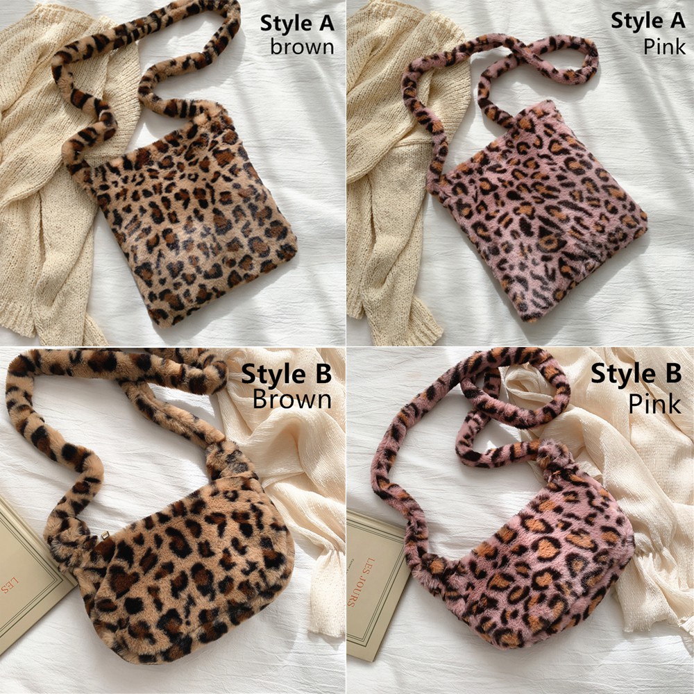 Túi xách đeo vai phủ lông họa tiết da báo nhiều màu cổ điển thời trang thu đông cho nữ