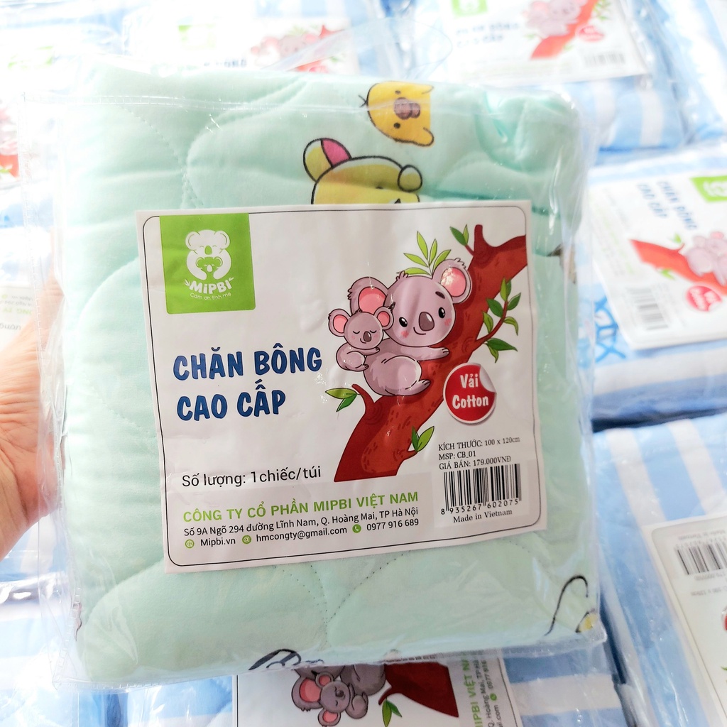 Chăn cotton Mipbi hè thu trần bông mỏng nhẹ họa tiết đáng yêu cho bé