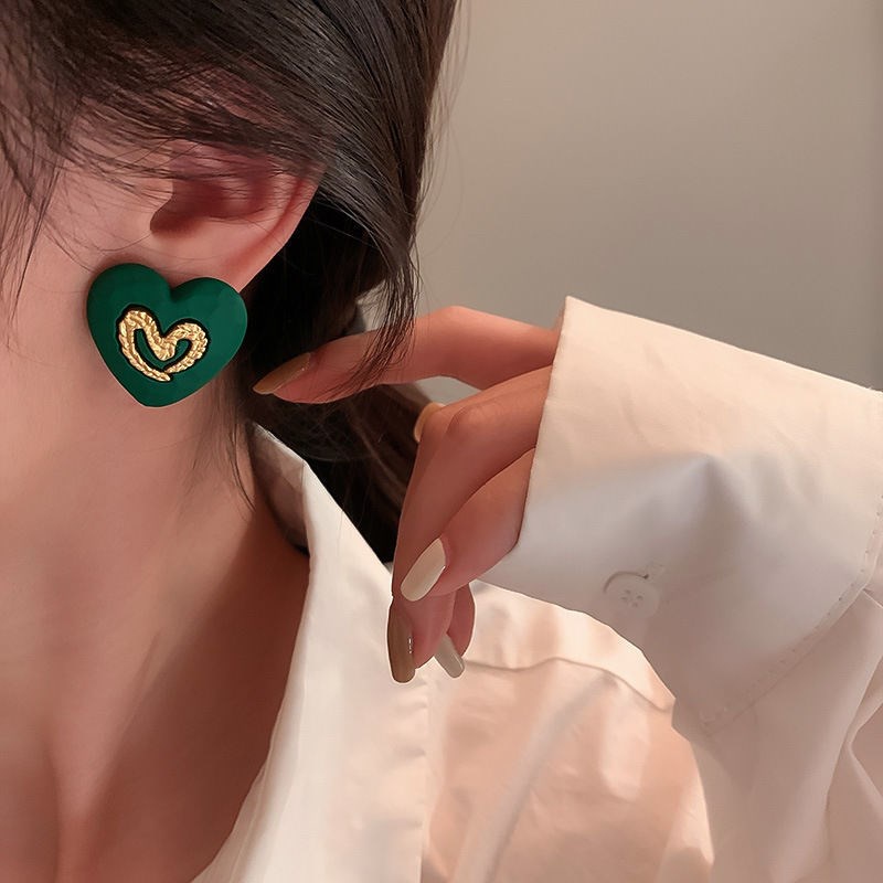 Bông Tai Mạ Bạc 925 Hình Trái Tim Phong Cách Hàn Quốc Đơn Giản Thời Trang