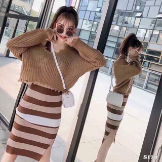 SET ĐẦM BODY LEN KÈM ÁO CROP