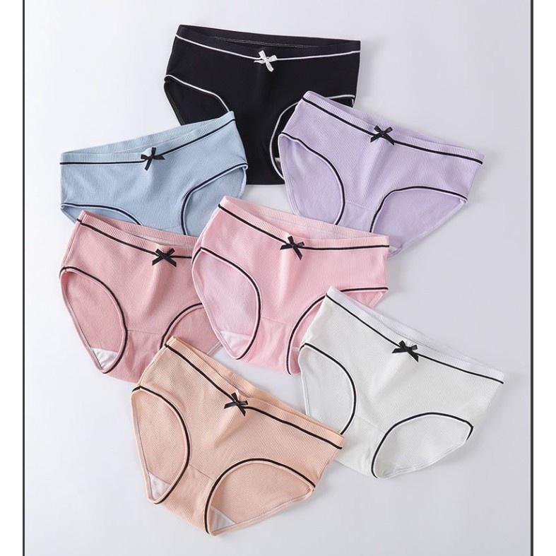 Quần Lót Nữ Cotton gân tăm viền đen điệu đà phối viền đen đính nơ xinh Danbiniki mẫu A04