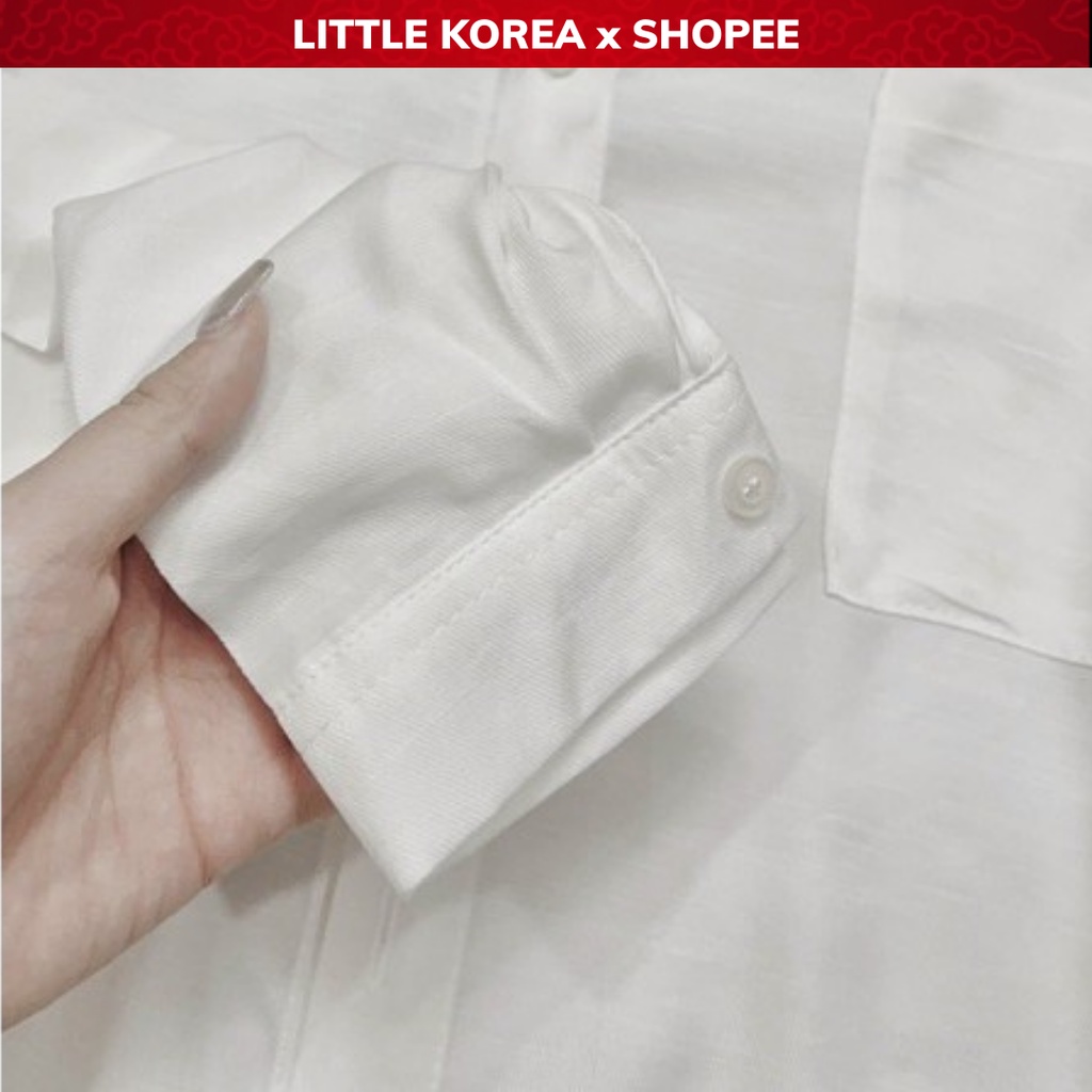 Áo Sơ Mi Nữ GU Màu Trắng Basic Form Rộng Dáng Suông Tay Dài Thời Trang Kiểu Công Sở - LITTLE KOREA