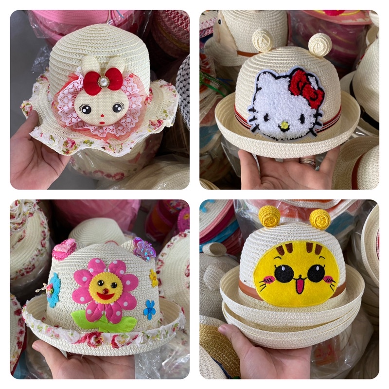 Nón cói đi biển cho bé gái từ 1-6 tuổi thêu hình dễ thương