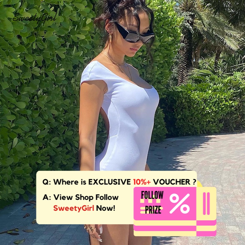 Bộ Áo Liền Quần Ngắn Tay Cổ Tròn Lưng Thấp Màu Trơn Thời Trang 2022 Cho Nữ