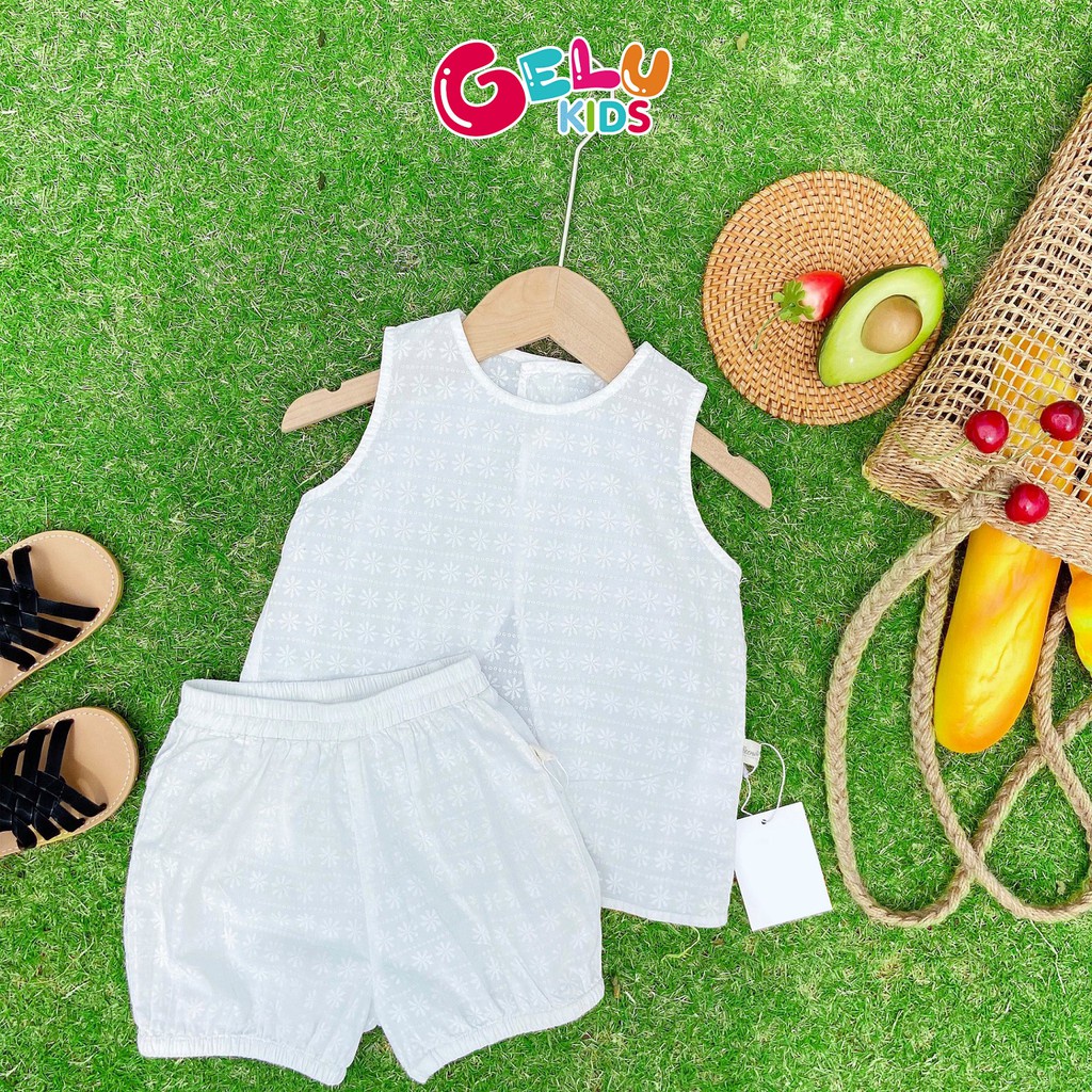 Bộ ba lỗ mặc hè GELU KIDS vải thô mềm thoáng mát thiết kế xẻ lưng độc đáo cho bé gái - GLQA11