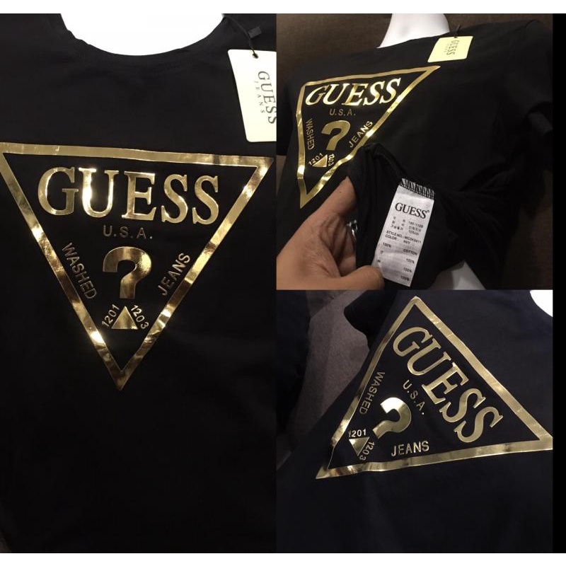 Áo Thun Tay Ngắn Cổ Tròn In logo GUESS Màu Đồng Thời Trang Cho Nam Và Nữ Kèm Thẻ